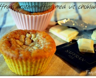 Saffransproteinmuffins med vit choklad