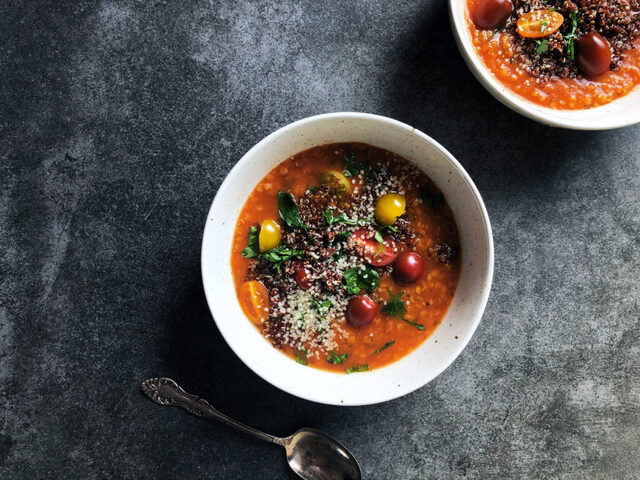 Carrot Tomato Soup With Red Lentils And Quinoa