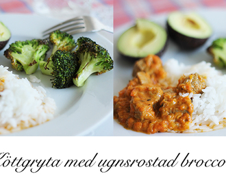 Köttgryta med ugnsrostad broccoli