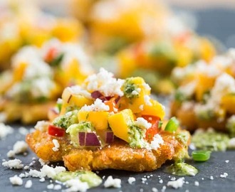 Tostones with Mango Salsa and Cilantro Chimichurri