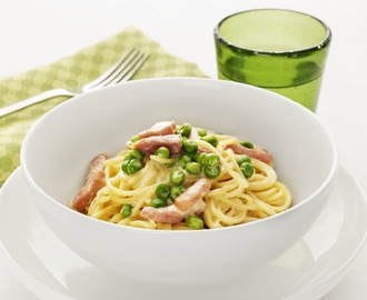 Spaghetti Papalina - Spaghetti med skinka, ärtor och grädde