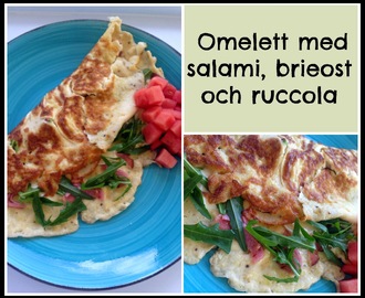 Omelett med salami, brieost och ruccola