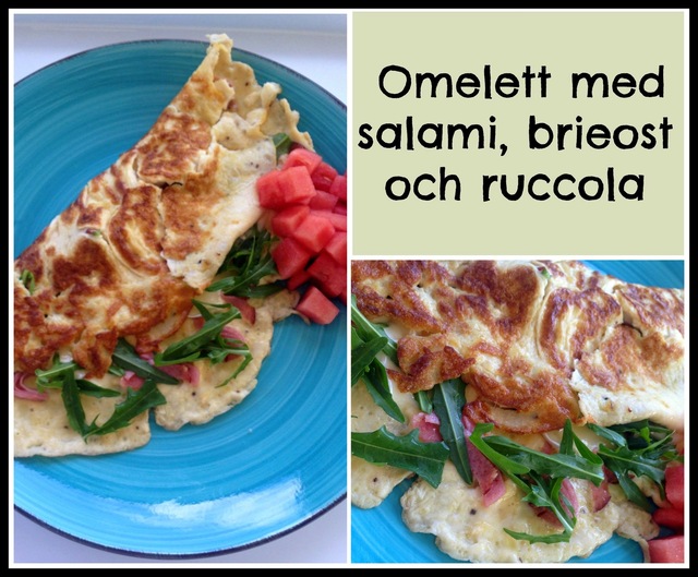 Omelett med salami, brieost och ruccola