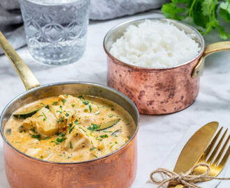 Röd currygryta med limemarinerad torsk