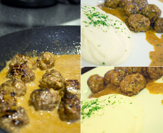 Köttbullar, blomkålsmos och gräddsås