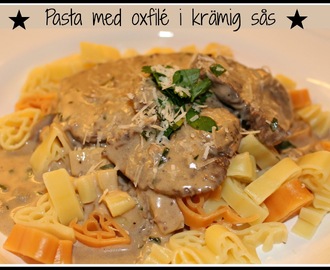 Pasta med oxfilé i krämig sås