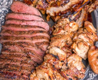 Mixed grill med baconlindad sparris