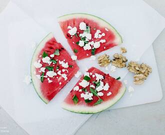 Paulina's Greek Kitchen Stories // Watermelon Slices with Basil, Feta Cheese and Walnuts