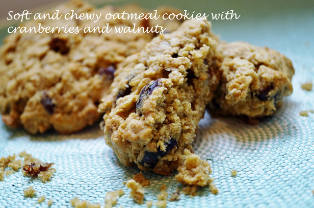 Soft and chewy oat and cranberry cookies