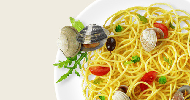 Spaghettini med musslor, broccoli, rucola och körsbärstomater