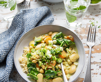 A Green Coconut Curry with Chickpeas and Beans