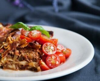 Krämig köttfärslasagne med aubergine