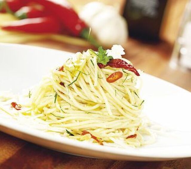 Spagetti med chili, vitlök och olivolja