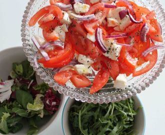 Tomat- och löksallad med mozzarella