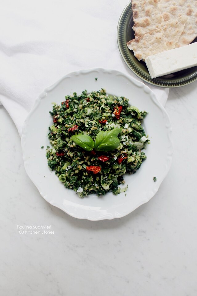 Spinach Bulgur with Sun Dried Tomatoes and Fresh Basil