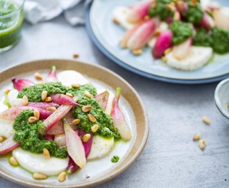 Radish mozarella caprese with pestou