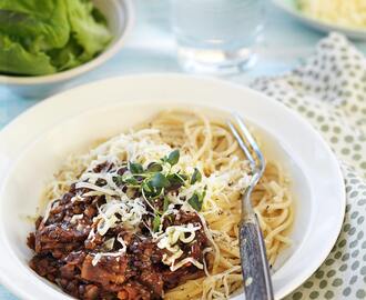 Spagetti bolognese på belugalinser