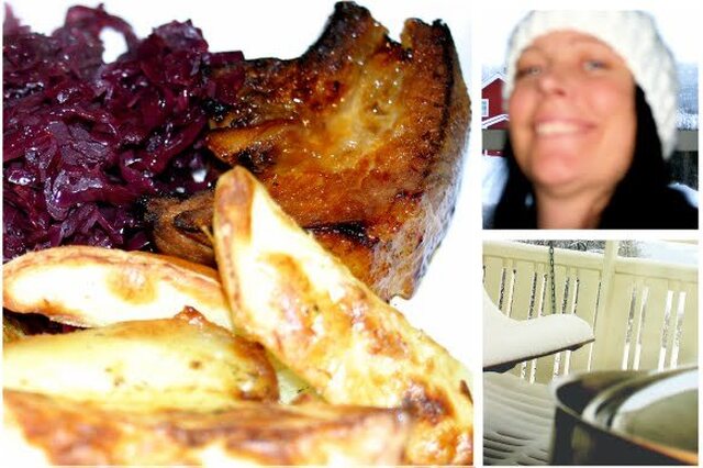 Griljerade revben med rödkål, rostad potatis och kall senapssås