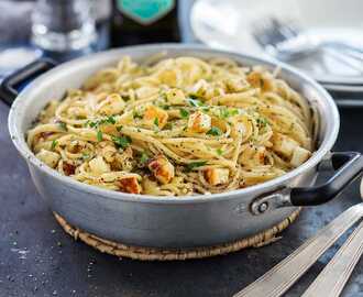 Spaghetti Carbonara med halloumi