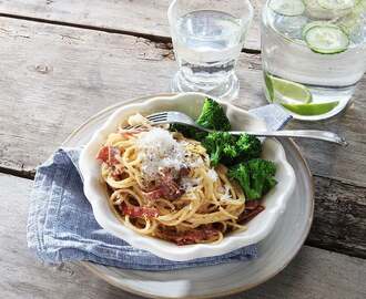 Pasta carbonara med kalkonbacon