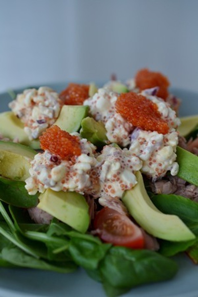 Tonfisksallad med kesoröra, avokado och rom