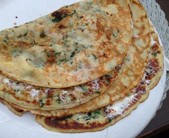 Spenatpannkakor med fetaost/chevre och cream cheese