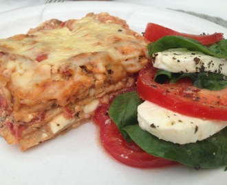 Lasagne med fetaost, keso och soltorkade tomater