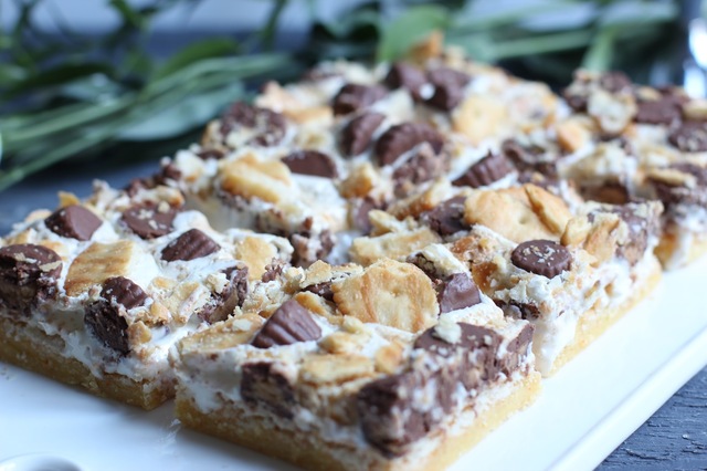 Gooey Ritz Peanut Butter Cup S'mores Bars