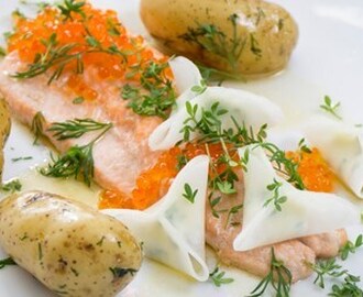 Röding med forellrom, kålrabbiblommor och dillslungad potatis  | Foodfolder - Vin, matglädje och inspiration!