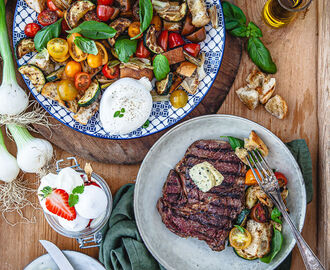 Entrecote med salviasmör grillad panzanella