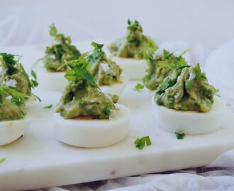 Avocado Pesto Stuffed Egg Halves with Parsley