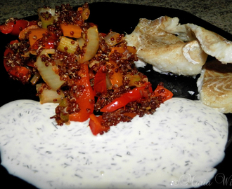 Tomatquinoa med ugnsstekt torsk och citronsås