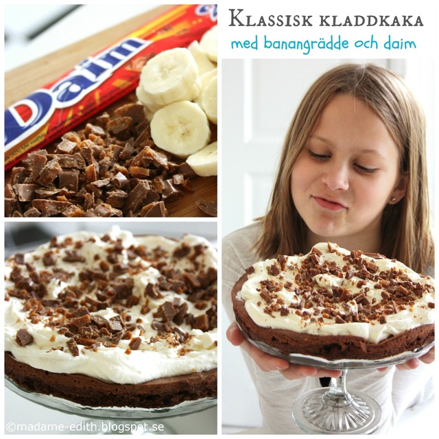 Kladdkaka med banangrädde och hackad daim