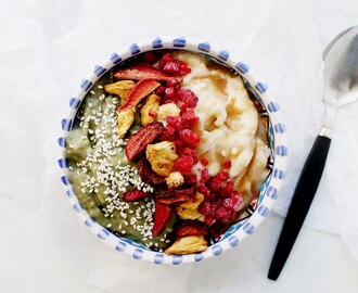 Avocado Cream & Mango Ice Cream Bowl with Dried Fruits and Carob Sauce