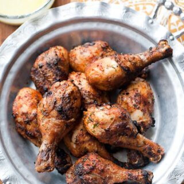 Grilled Moroccan Chicken and Garlic Sauce