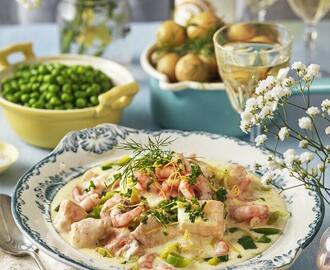 Fiskgryta med räkor och citronströssel