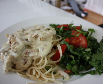 Pastasås med skinka och champinjoner