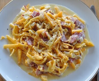 Spagetti Carbonara med pumpapasta och kalkonbacon