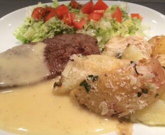 Parmesanpotatis med ryggbiff och citrongräddsås