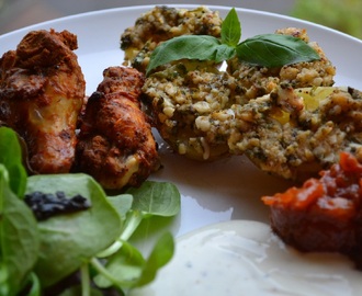 Parmesangratinerad färskpotatis och kycklingvingar