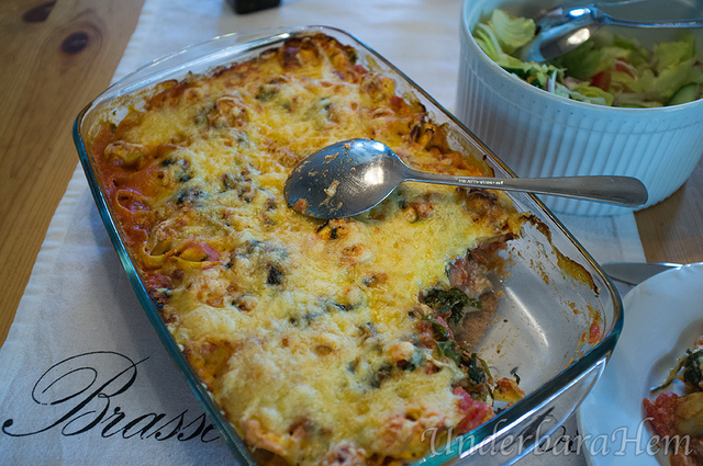 Italiensk pastagratäng med ricotta och spenat