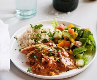 Vegostroganoff med ris och sallad