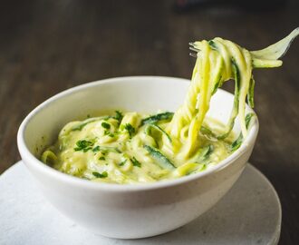 Vegan garlic alfredo with zucchini pasta