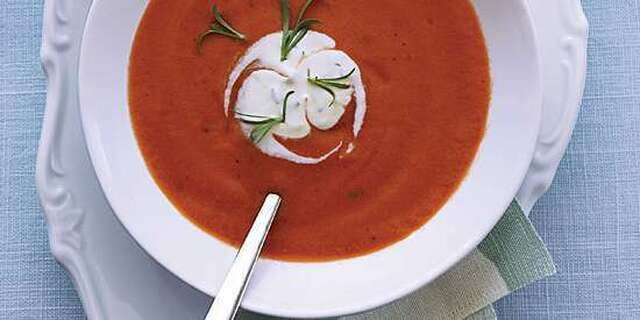 Chilled Tomato Soup with Tarragon Crème Fraîche