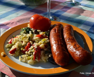 Grillad chorizo med snabb paella