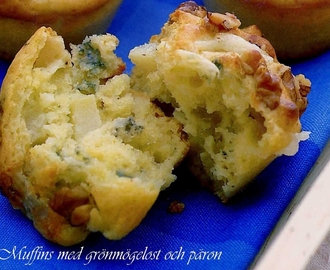 Muffins med grönmögelost och päron
