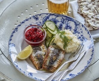 Fylld stekt strömming med klassiska tillbehör