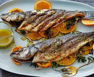 Grilled Whole Mediterranean Fish with Aged Sherry-Vinegar-Tarragon Vinaigrette | Recipe | Mediterranean fish recipe, Whole fish recipes, Fresh fish recipes