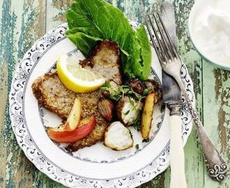 Schnitzel med ugnsbakade rödbetor