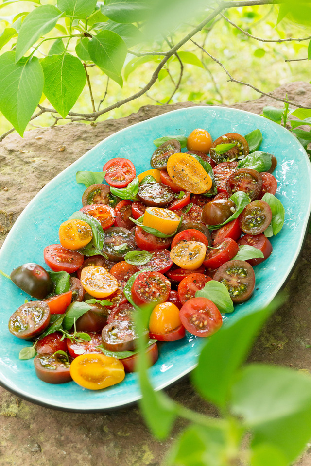 Tomatsallad med basilika, timjan honung